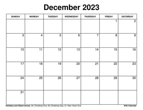 Free Printable December Calendar Templates With Holidays Wiki