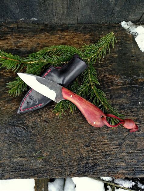 Red Skinning knife, Skinner, Small Hunting knife with leather sheath ...