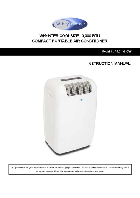 Whynther Coolsize 10000 Btu Compact Portable Air Conditioner User Manual