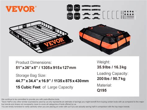 VEVOR VEVOR Portaequipajes De Techo Con Bolsa De Transporte Impermeable