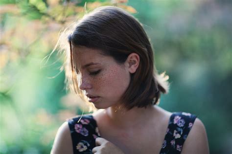 Women Ruby James Skye Thompson Brunette Freckles Hair In Face Looking