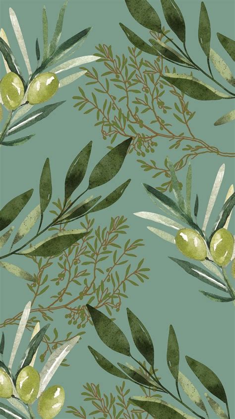 Botanical Green Wallpaper Olive Pattern Flowery Wallpaper Green