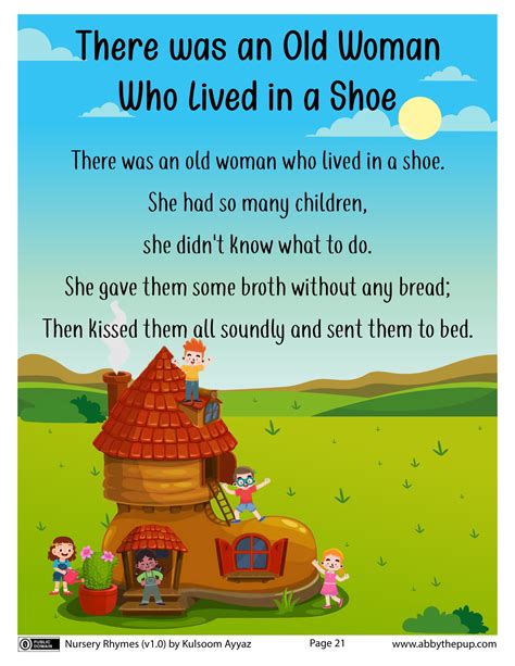 There Was An Old Woman Who Lived In A Shoe Nursery Rhyme Free