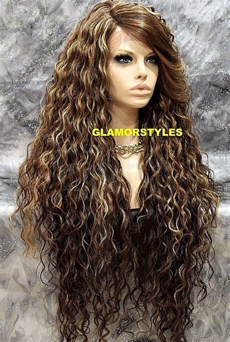 LACE FRONT FULL WIG LONG CURLY LAYERED SIDE PART BROWN BLONDE MIX HEAT