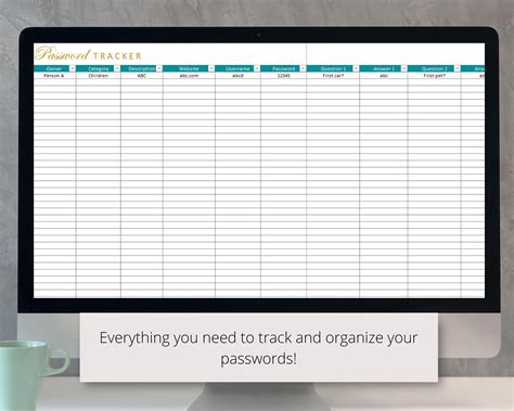 Password Tracker Excel Spreadsheet Organize Your Accounts Etsy