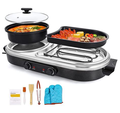 Shabu Shabu Hot Pot 2 In 1 Electric Grill Indoor Smokeless Korean BBQ Grill Dual Temperature