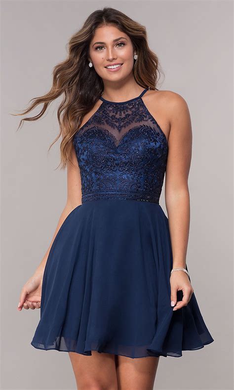 High Neck Embroidered Bodice Short Homecoming Dress Vestidos De