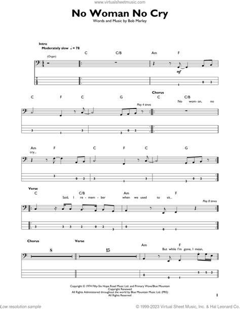 No Woman No Cry Sheet Music For Bass Solo Pdf