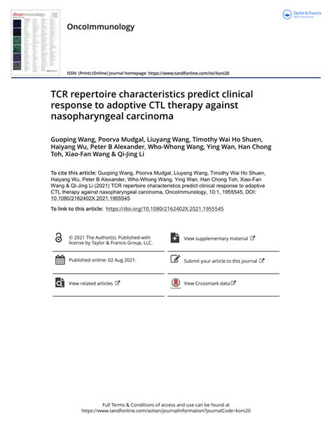 PDF TCR Repertoire Characteristics Predict Clinical Response To