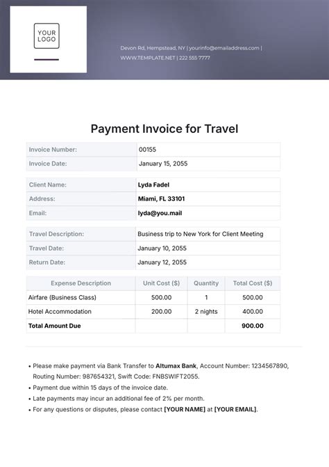 Free Travel Invoice Templates Editable And Printable