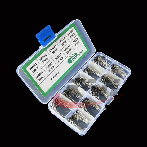 200Pcs 10 Values Rectifier Diode Assorted Kit 1N4001 1N4002 1N4003