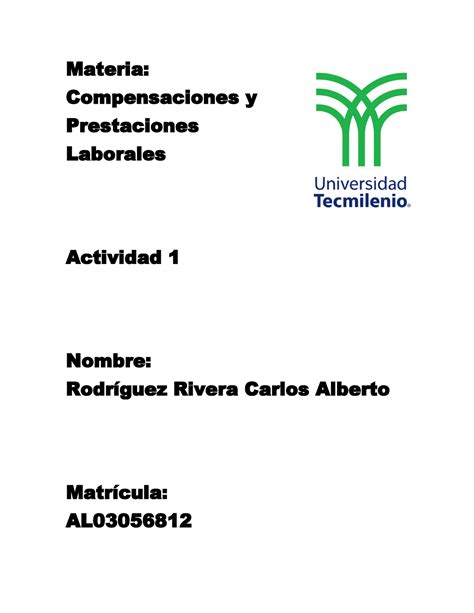 Compensaciones Y Prestaciones Laborales Actividad Materia