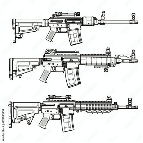 set of machine gun black outline white illustration Stock Illustration ...