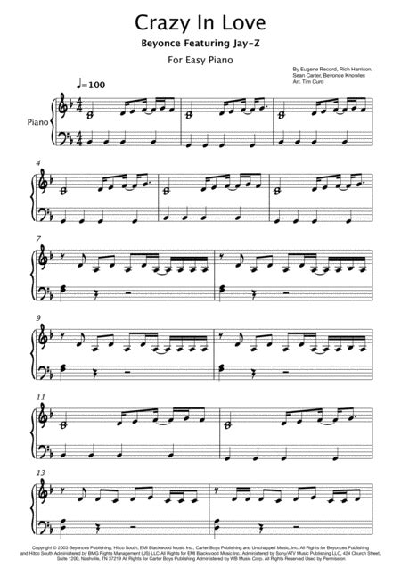 Crazy In Love Arr Tim Curd By Beyonce Featuring Jay Z Sheet Music For Easy Piano At Sheet