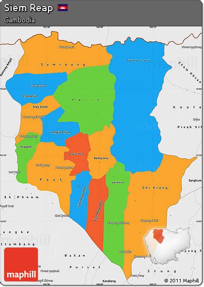 Free Political Simple Map Of Siem Reap Single Color Outside Borders