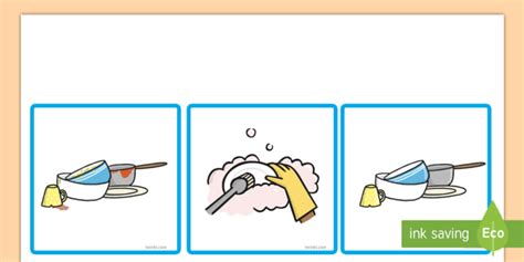 Three Step Sequencing Cards Washing Dishes Teacher Made