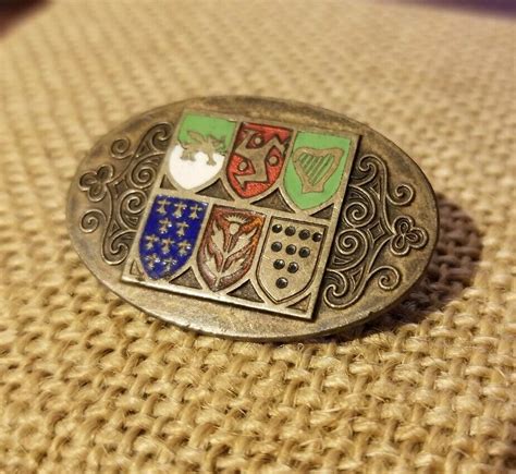 Celtic Coat Of Arms Painted Enamel Pewter Brooch Pin Gem