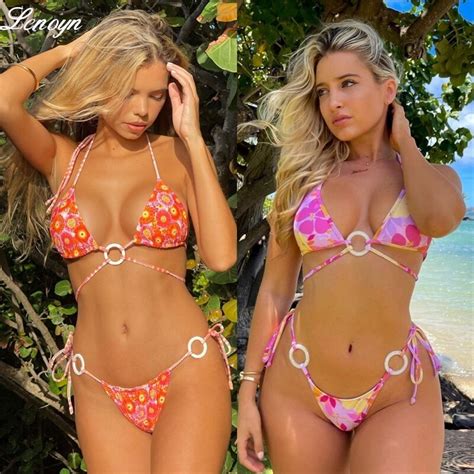 Lenoyn Bikini con estampado Floral para mujer traje de baño con estampado Floral conjunto de