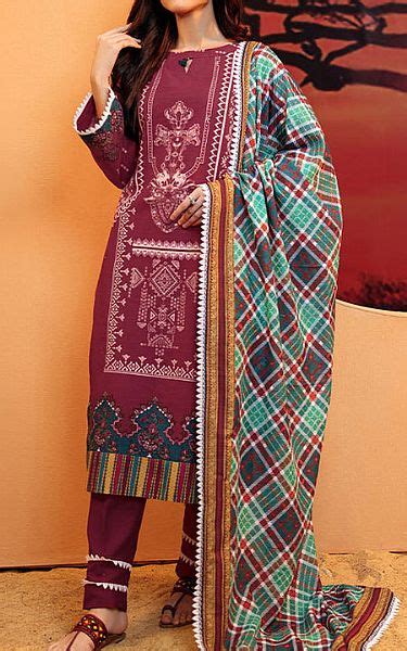 Salitex Crimson Khaddar Suit Pakistani Winter Dresses