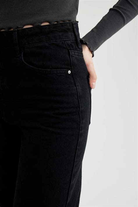 Black Woman Wide Leg High Waist Long Jeans 3042392 Defacto