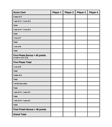 FREE 7+ Phase 10 Score Sheet Templates in PDF | Word