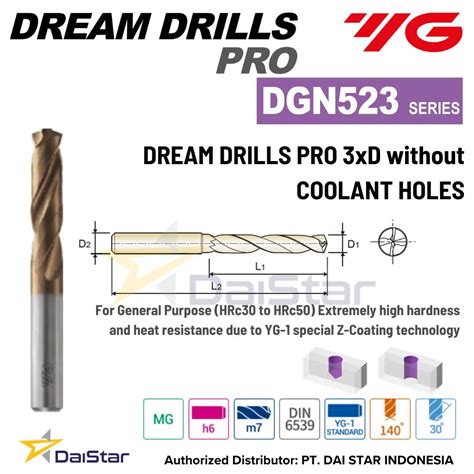 DGN523 Series Carbide Dream Drills Pro With Coolant Holes YG 1