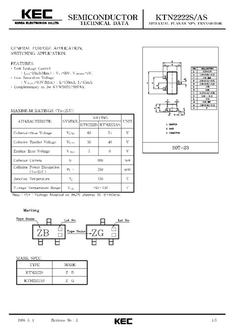 Ktn As Datasheet Pages Kec Epitaxial Planar Npn Transistor