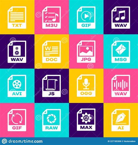 Set AI File Document WAV MSG DOC And Icon Vector Stock Vector