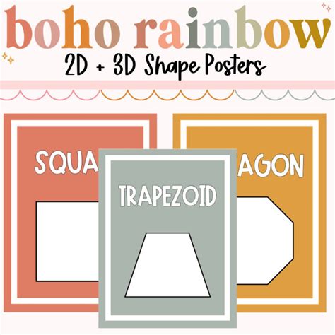 2d 3d Shape Posters Boho Rainbow Decor Bundle Editable Posters Boho