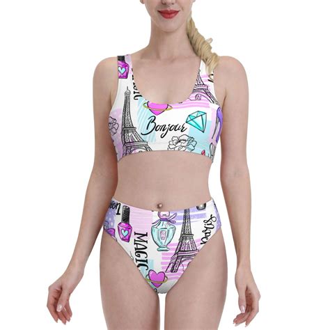 Lukts Women High Waisted Bikini Set Eiffel Tower And Hearts Swimsuit