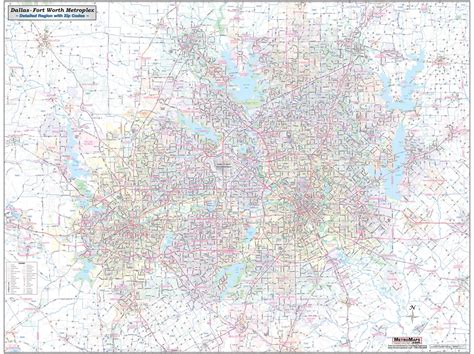 Dallas-ft. Worth Metroplex Detailed Region Wall Map 44x58 W/zip Codes ...