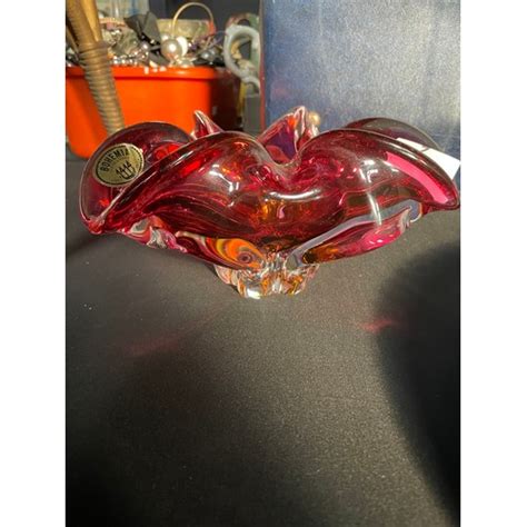 A Red And Orange Czech Bohemia Crystal Dish