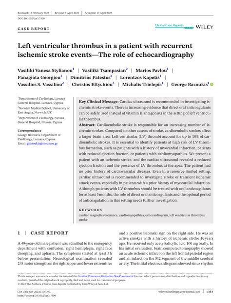 Pdf Left Ventricular Thrombus In A Patient With Recurrent Ischemic Stroke Events—the Role Of