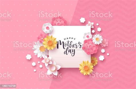 Mothers Day Papercut Floral Card Template Frame Stock Illustration