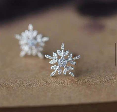 Snowflake Earrings Tiny Snowflake Earrings 925 Sterling Etsy Stud