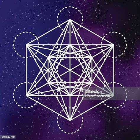 Ikon Kubus Metatron Geometri Suci Pada Latar Belakang Galaksi Ilustrasi