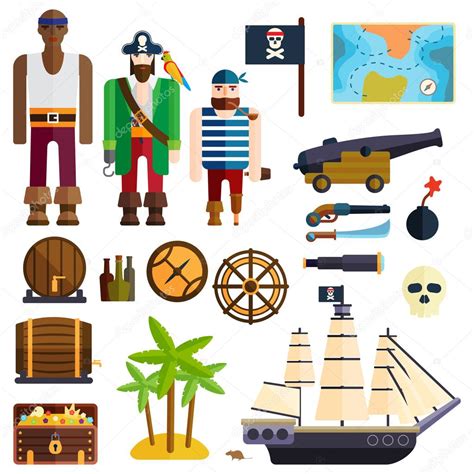 Símbolos piratas conjunto de iconos ilustración aislada sobre fondo