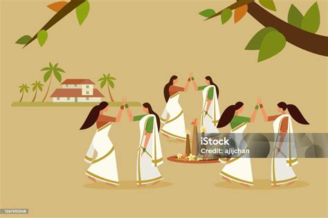 Women Perform Traditional Dance Thiruvathira Concept For Onam Festival ...