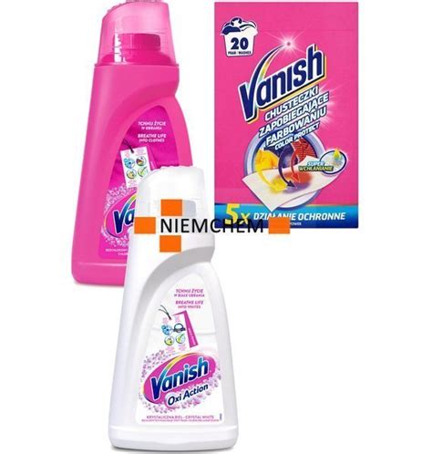 Vanish Zestaw Odplamiacz Płyn Pink White 2 x 1L Chusteczki 20pr