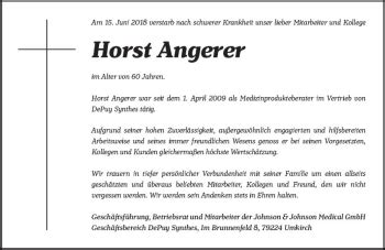 Traueranzeigen Von Horst Angerer Vrm Trauer De