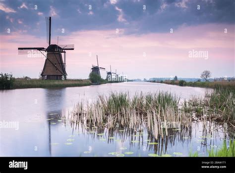 Traditional Dutch Windmills At The Unesco World Heritage Site In