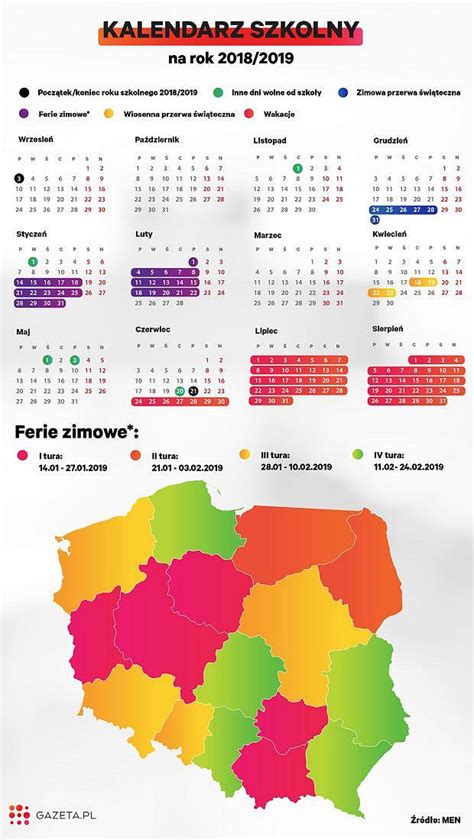 Rok Szkolny 2018 2018 Ferie I Wakacje KALENDARZ