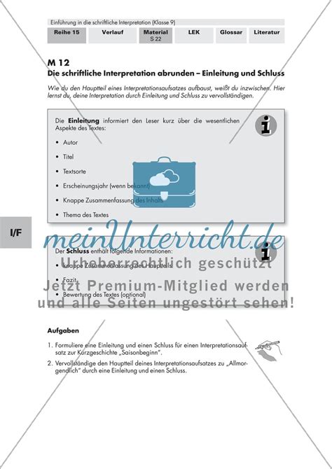 Interpretationsaufsatz Einleitung Hauptteil Schluss Meinunterricht