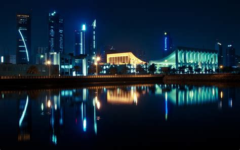 Wallpaper Lights City Cityscape Night Water Reflection Skyline