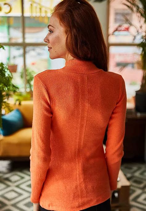 Buy Olalook Orange Button Detailed Half Turtleneck Lycra Blouse 2024