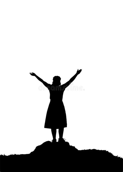 Woman Silhouette Standing Arms Up