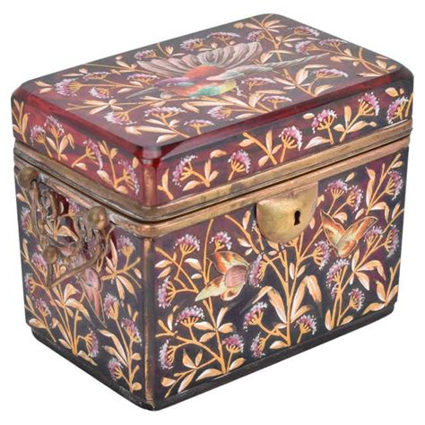 Antique Bohemian Moser Enameled Glass Jewelry Casket Box 19th Century For Sale At 1stdibs