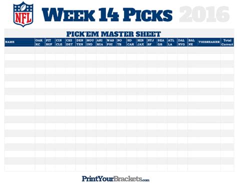 Nfl Pick Em Sheets Printable