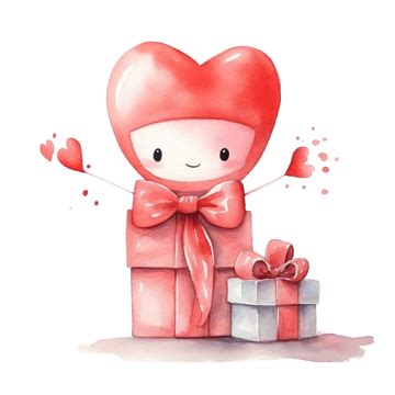 Watercolour Valentine Sale Character With Gift Box Love Valentines Day