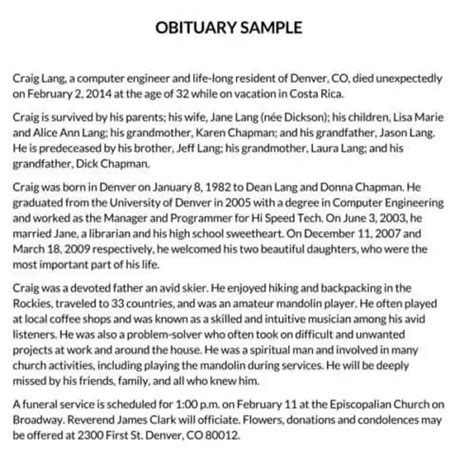 Writing An Obituary 30 Free Obituary Examples And Templates Obituaries Mind Map Examples